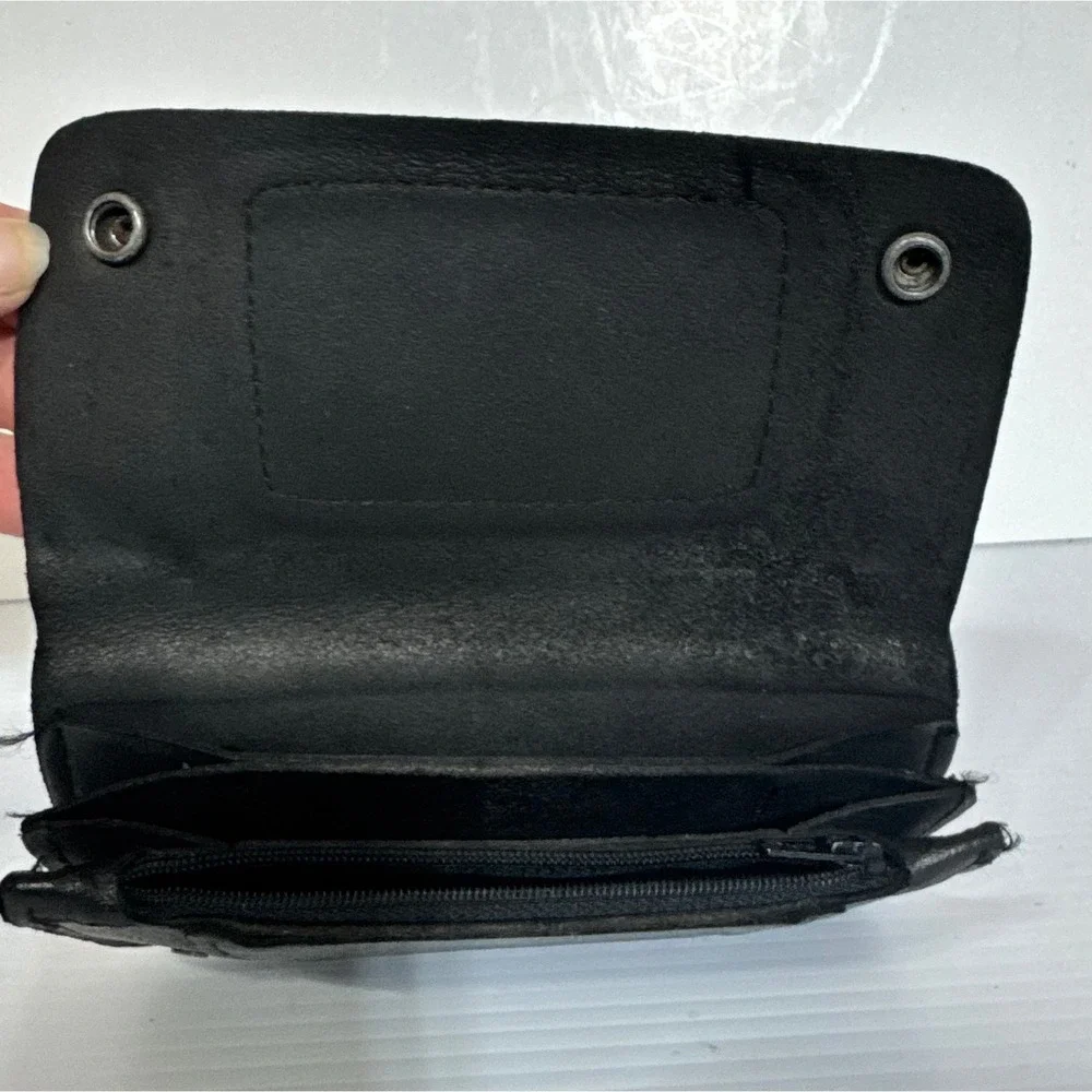 Vintage Horse Head Biker Wallet Black Split Leather Snap Closure Made in USA